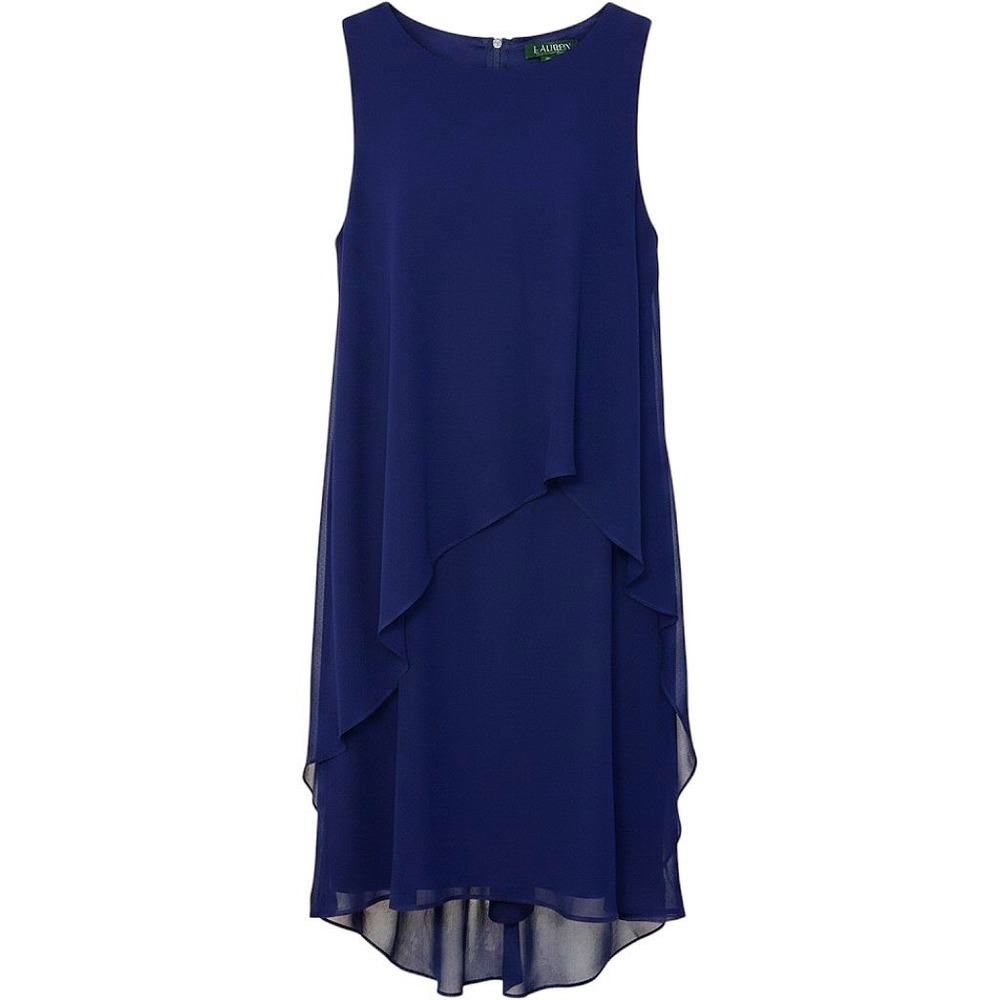 Women's Lauren Ralph Lauren Blue Layered Dress Knee Length Formal High Low SZ 4